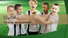  Presentation with award - PPT theme having team of little winners showing background and a coral colored foreground