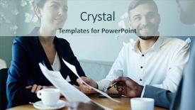  Presentation with managers - Slides having team-of-managers-discussing-documents background and a sky blue colored foreground