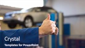  Presentation with mechanics - Amazing presentation having team of mechanics giving thumbs up at the repair garage backdrop and a navy blue colored foreground