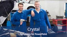  Presentation with team working together - Beautiful PPT layouts featuring team of mechanics working together backdrop and a ocean colored foreground