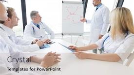  Presentation with team health - Presentation design featuring team-of-medical-doctors-discuss background and a mint green colored foreground