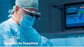  Presentation with high tech technology - Presentation design enhanced with team-of-medical-doctors-performs background and a teal colored foreground