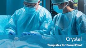  Presentation with high tech technology - PPT theme with team-of-medical-doctors-performs background and a teal colored foreground