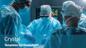 Presentation with high tech technology - Presentation theme featuring team-of-medical-doctors-performs background and a teal colored foreground