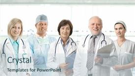  Presentation with portrait of medical professionals - PPT layouts featuring team of medical professionals looking background and a sky blue colored foreground