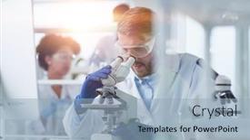  Presentation with research - PPT layouts with team-of-medical-research-scientists background and a light blue colored foreground