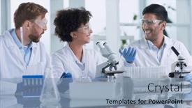  Presentation with drug - Presentation consisting of team-of-medical-research-scientists background and a light blue colored foreground