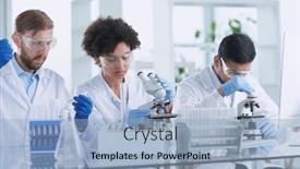  Presentation with drug - Presentation enhanced with team-of-medical-research-scientists background and a light blue colored foreground