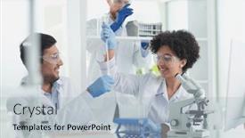  Presentation with drug - Theme having team-of-medical-research-scientists background and a light blue colored foreground