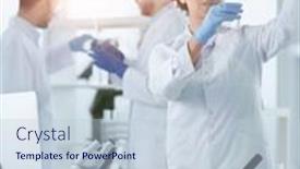  Presentation with drug - Presentation design consisting of team-of-medical-research-scientists background and a lemonade colored foreground