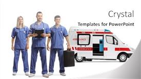  Presentation with ambulance - Presentation theme enhanced with team-of-medical-workers background and a white colored foreground