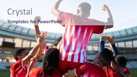  Presentation with team athlete - Theme enhanced with team-of-multiracial-male-players background and a sky blue colored foreground