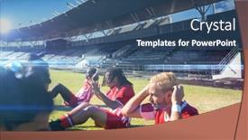  Presentation with team athlete - Slide deck having team-of-multiracial-male-soccer background and a ocean colored foreground