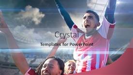  Presentation with team athlete - PPT theme featuring team-of-multiracial-male-soccer background and a light blue colored foreground