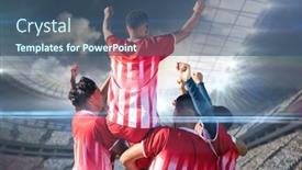  Presentation with team athlete - Slide set consisting of team-of-multiracial-soccer-players background and a ocean colored foreground