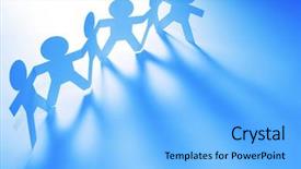  Presentation with team people hugging - PPT layouts enhanced with team of paper chain people background and a light blue colored foreground