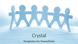  Presentation with team people hugging - Audience pleasing slide set consisting of team of paper chain people backdrop and a sky blue colored foreground