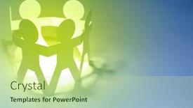  Presentation with doll paper - PPT theme with team of paper doll people holding hands background and a mint green colored foreground