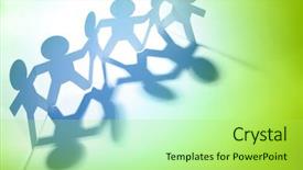  Presentation with doll paper - PPT theme with chain group - team of paper doll people background and a yellow colored foreground