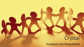  Presentation with doll paper - PPT theme featuring team of paper doll people background and a yellow colored foreground
