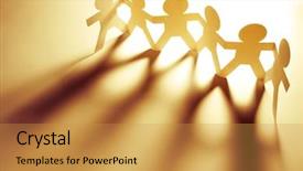  Presentation with doll paper - Audience pleasing PPT theme consisting of team of paper doll people backdrop and a gold colored foreground