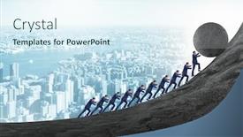  Presentation with stone - Amazing slide deck having team of people pushing stone uphill backdrop and a sky blue colored foreground