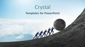  Presentation with stone - Presentation design with team of people pushing stone uphill background and a sky blue colored foreground