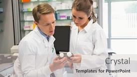  Presentation with hospital pharmacy - PPT layouts having team of pharmacists looking at medicine at the hospital pharmacy background and a soft green colored foreground