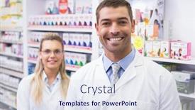  Presentation with hospital pharmacy - Presentation with team of pharmacists smiling at camera at the hospital pharmacy background and a sky blue colored foreground