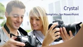  Presentation with team training - Slide deck having team of photographers in training session background and a sky blue colored foreground