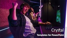  Presentation with victory team - Presentation theme enhanced with team-of-professional-gamers-wearing background and a wine colored foreground