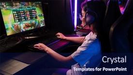  Presentation with club - PPT theme featuring team-of-professional-gamers-wearing background and a navy blue colored foreground