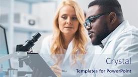  Presentation with genetic research - Presentation enhanced with team-of-professional-scientists-working background and a lemonade colored foreground