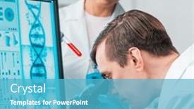  Presentation with genetic research - PPT theme having team-of-professional-scientists-working background and a teal colored foreground