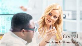  Presentation with genetic research - PPT theme enhanced with team-of-professional-scientists-working background and a lemonade colored foreground