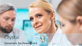  Presentation with genetic research - PPT theme having team-of-professional-scientists-working background and a light blue colored foreground