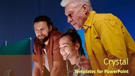  Presentation with data meeting - Presentation theme consisting of team-of-programmers-gathered background and a tawny brown colored foreground