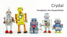  Presentation with robot - Presentation theme enhanced with team of robot toys background and a white colored foreground