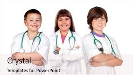 Presentation with team kids - Beautiful PPT theme featuring team of small doctors isolated backdrop and a lemonade colored foreground