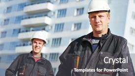  Presentation with foreman - Presentation theme having team of smiling foreman builders background and a dark gray colored foreground