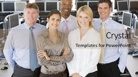  Presentation with stock broker - Amazing presentation theme having team of stock traders backdrop and a coral colored foreground