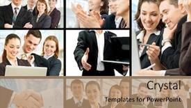  Presentation with young business people - Beautiful theme featuring team of successful young business backdrop and a coral colored foreground