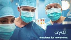  Presentation with healthcare workers - PPT theme with team-of-surgeons-discussing-over background and a ocean colored foreground