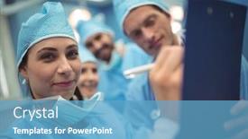  Presentation with team discussion - Cool new PPT layouts with team-of-surgeons-having-discussion backdrop and a teal colored foreground