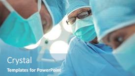  Presentation with theater - Audience pleasing slides consisting of team-of-surgeons-performing-operation backdrop and a teal colored foreground