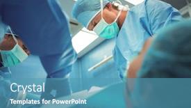 Presentation with theater - Audience pleasing PPT theme consisting of team-of-surgeons-performing-operation backdrop and a teal colored foreground