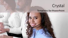  Presentation with technical support - Slide set with team of technical support dispatchers background and a light gray colored foreground