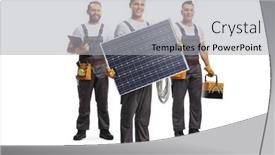  Presentation with solar panel - Slide deck with team-of-technicians background and a light gray colored foreground