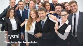  Presentation with team people hugging - Cool new presentation theme with team of the successful people backdrop and a dark gray colored foreground