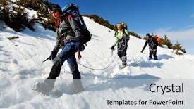  Presentation with team build co 50 - Colorful presentation theme enhanced with team of three alpinists descending backdrop and a light gray colored foreground